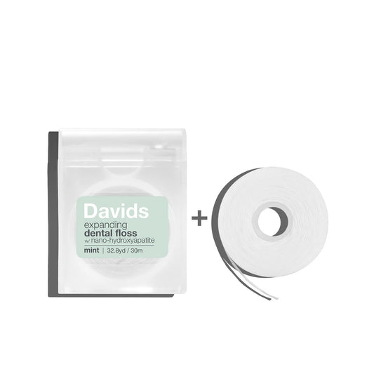 DAVID'S NATURAL TOOTHPASTE Davids Expanding Dental Floss / Refillable Dispenser + Refill / Mint / 60m