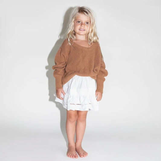 RAISED BY WATER Kids Scoop Back Sweater Caramel ALWAYS SHOW