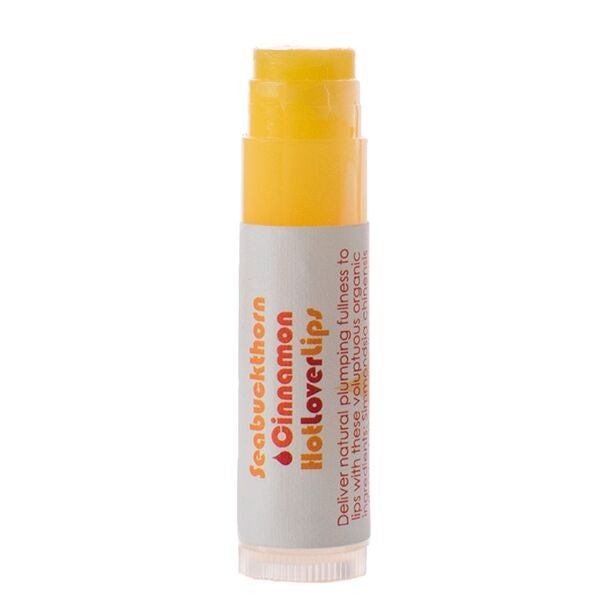 Living Libations Seabuckthorn Cinnamon Hot Lover Lips – warming, plumping lip balm with cinnamon and seabuckthorn.