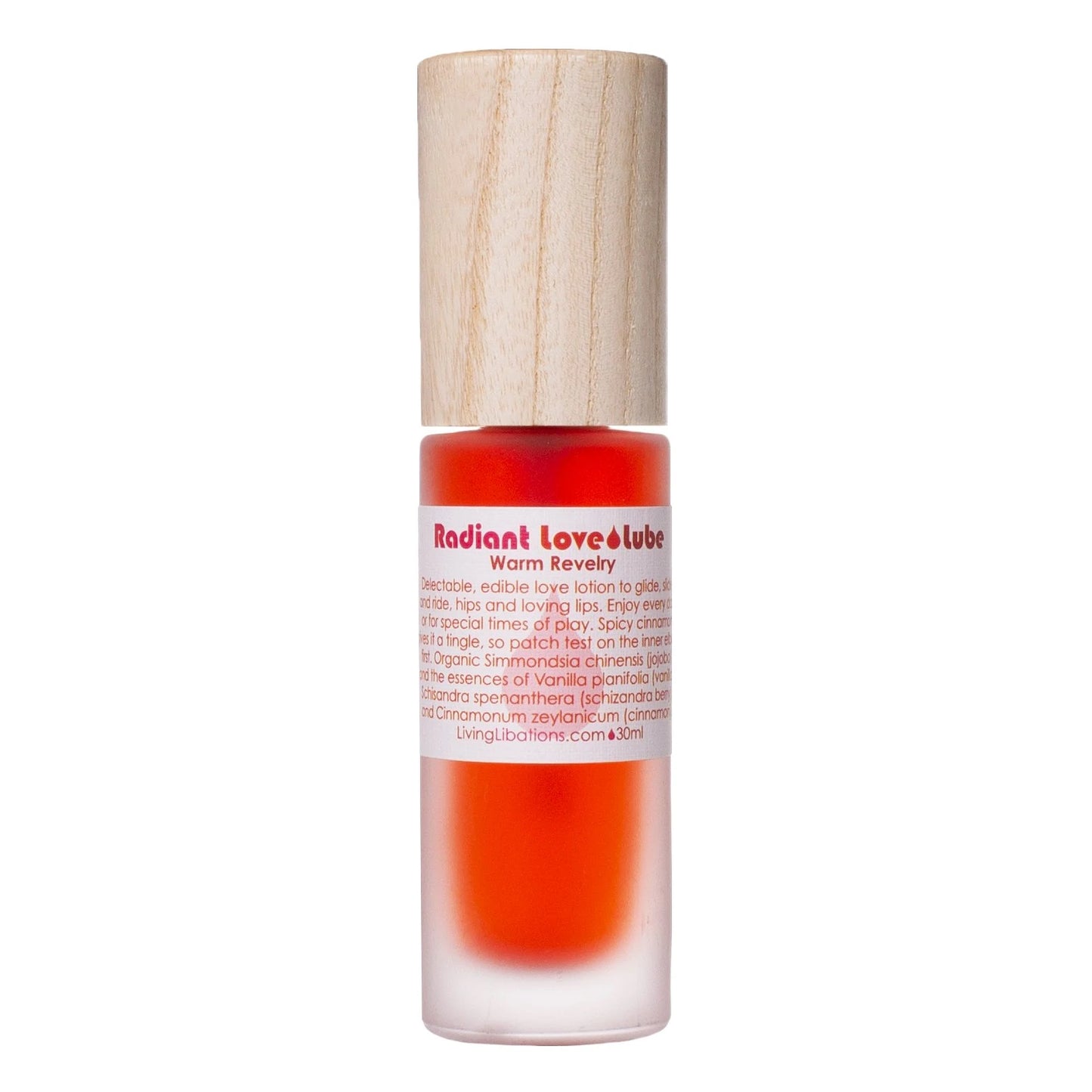 Living Libations Radiant Love Lube with warming vanilla, cinnamon, and schizandra oils. 30ml