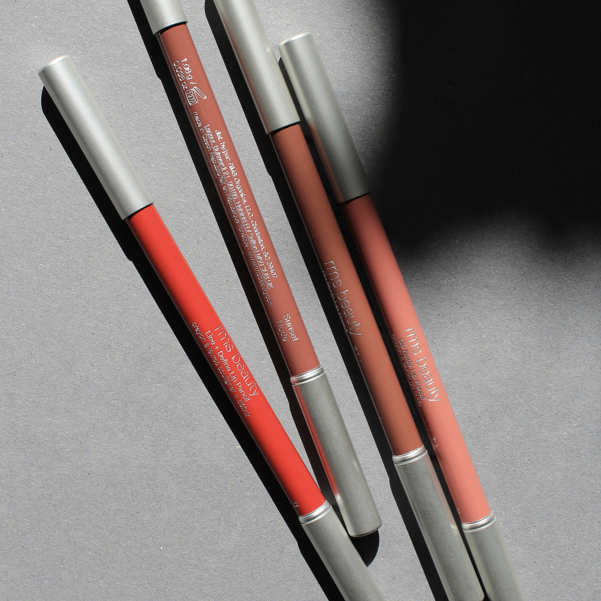 Swatches of the Go Nude Lip Pencils by RMS Beauty