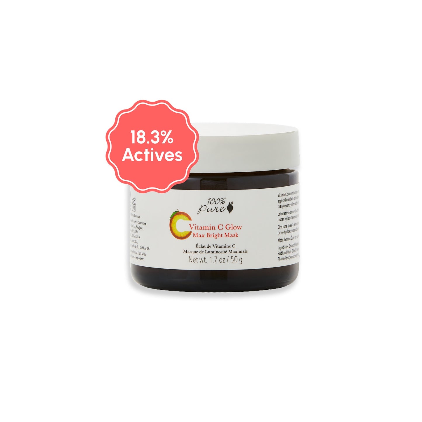 100% PURE 18.3% Active Ingredients Vitamin C Glow Max Bright Mask