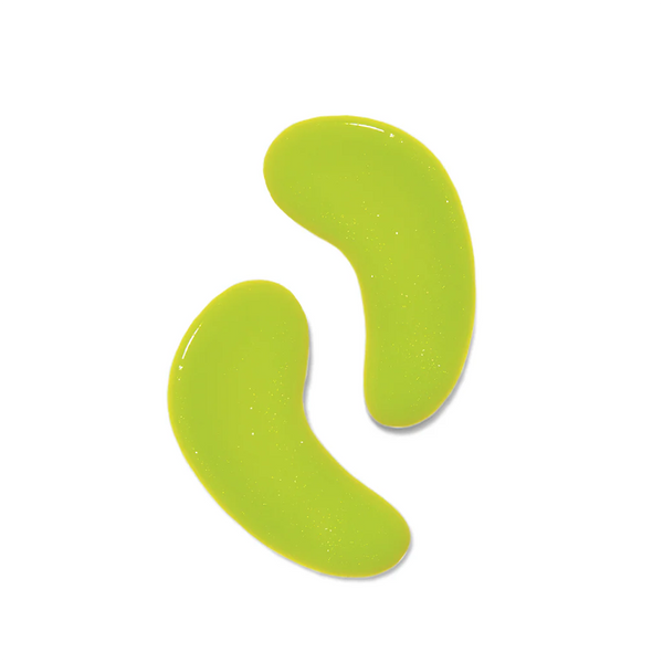Two green eye mask gel patches on a white background