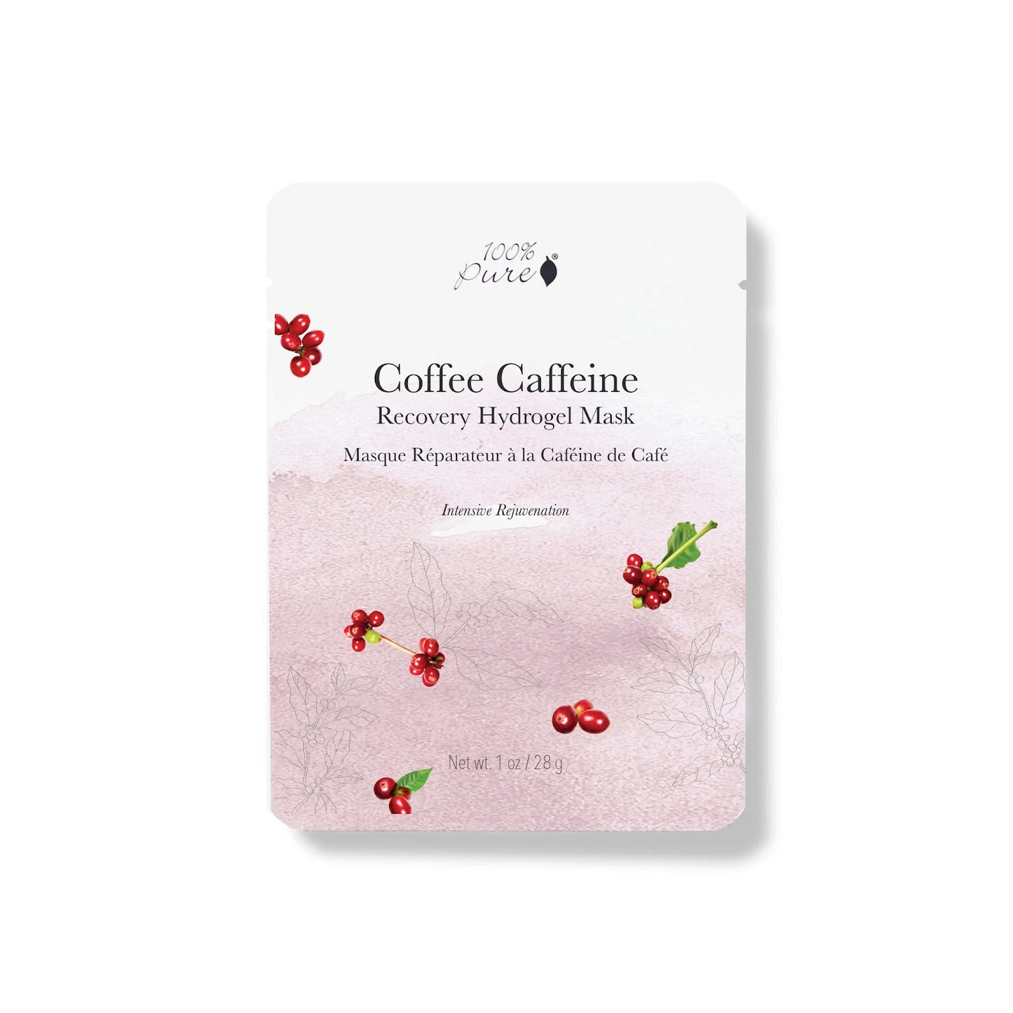 100% PURE Coffee Caffeine Recovery Hydrogel Mask with caffeine and aloe for hydration and revitalized skin.