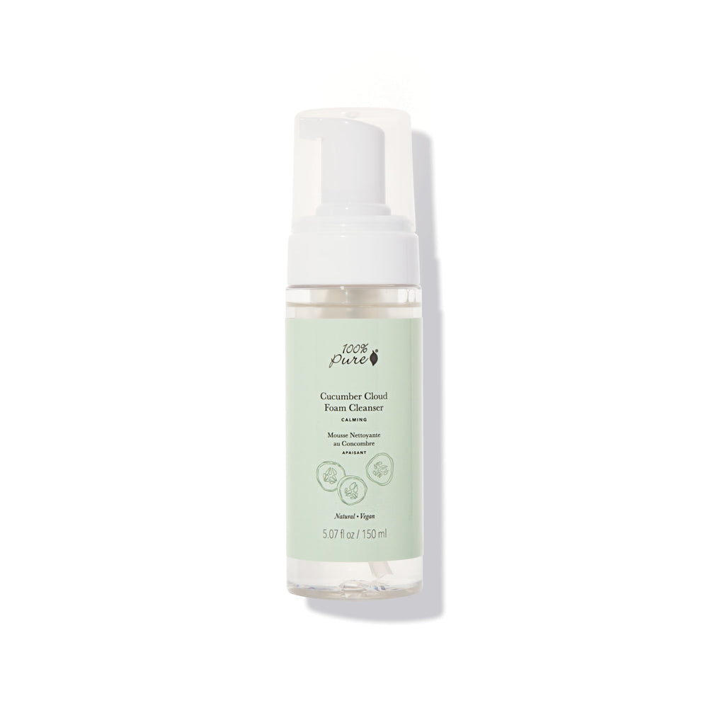 100% PURE Cucumber Cloud Foam Cleanser – gentle, hydrating foaming face wash with cucumber, aloe, calendula, and chamomile for soft, refreshed skin.