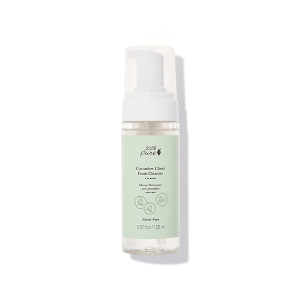 100% PURE Cucumber Cloud Foam Cleanser – gentle, hydrating foaming face wash with cucumber, aloe, calendula, and chamomile for soft, refreshed skin.