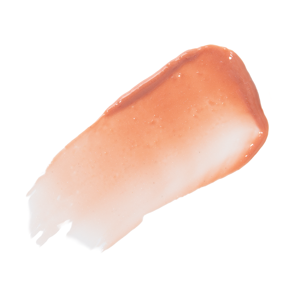 Lip gloss with applicator on a white background