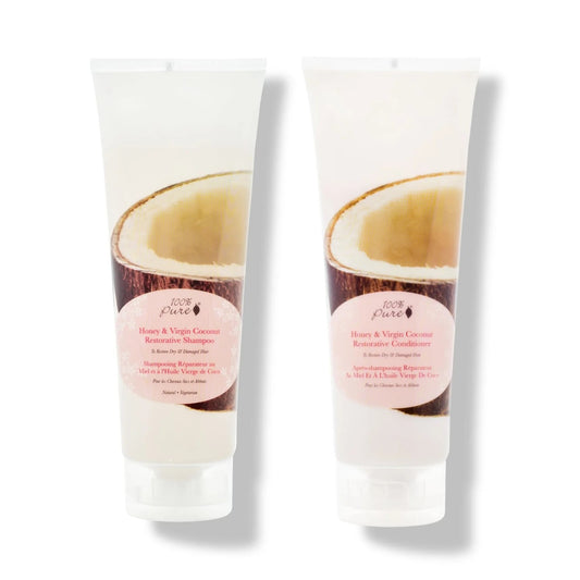100% PURE Honey and Virgin Coconut Restorative Shampoo & Conditioner Duo