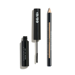  19/99 BEAUTY Bright Eyed Duo – mascara and champagne highlight pencil for defined lashes and a radiant eye-opening effect.