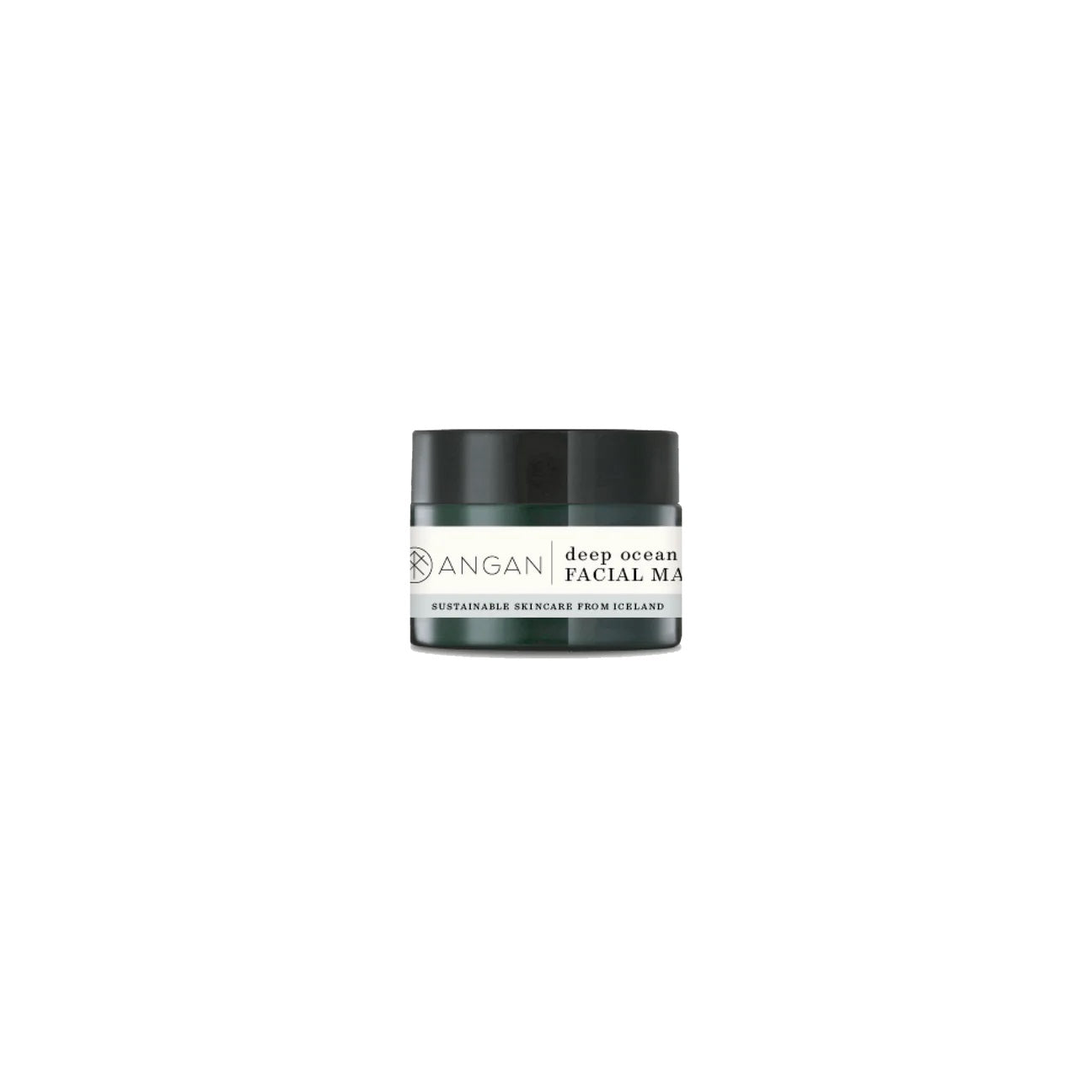 ANGAN Deep Ocean Face Mask in a glass jar, featuring hydrating natural clays and wildcrafted Icelandic seaweeds for smooth, nourished skin.