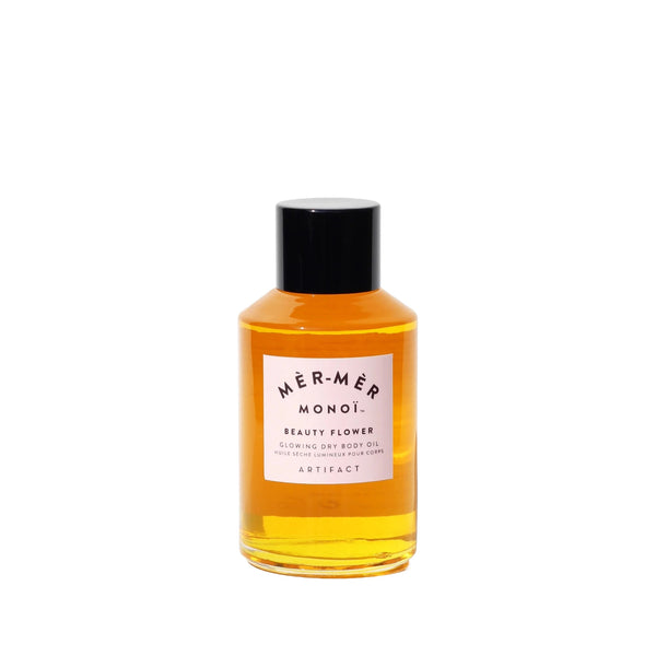  ARTIFACT Mèr-Mèr Monoï Beauty Flower Glowing Dry Body Oil – Nourishing body oil with Monoï de Tahiti and botanical oils for hydrated, glowing skin.
