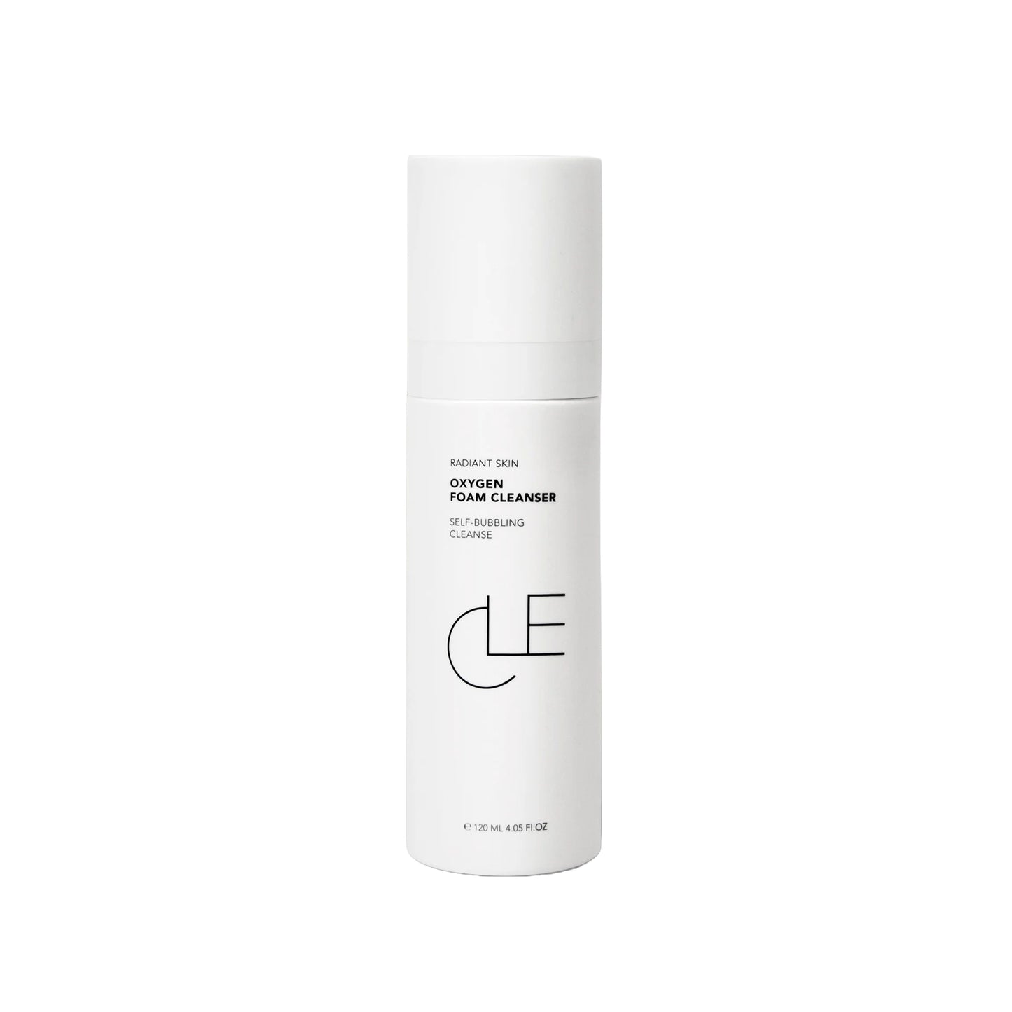 CLE Cosmetics Oxygen Foam Cleanser, a 2-in-1 self-foaming cleanser and oxygenating mask with a refreshing formula featuring bergamot, orange, and ylang-ylang oils, suitable for all skin types.