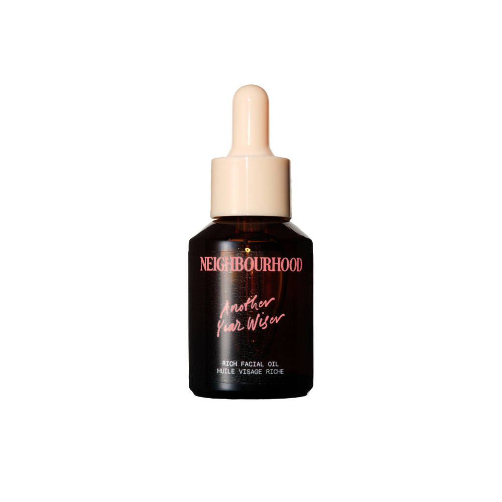 NEIGHBOURHOOD BOTANICALS - Another Year Wiser Rich Facial Oil in amber glass bottle with pipette, designed for dry and mature skin.