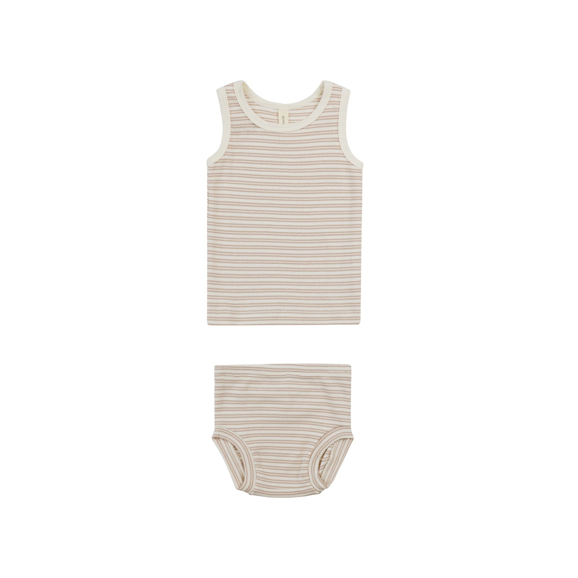 QUINCY MAE Ribbed Tank Bloomer Set Oat Stripe ALWAYS SHOW