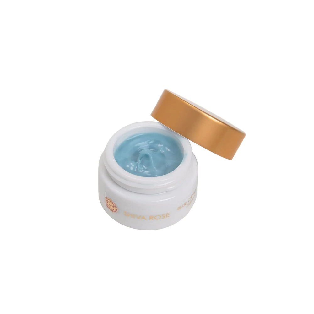 Blue Crystal Eye Cream by SHIVA ROSE, featuring a hydrating blend of camellia seed oil, squalane, and caffeine to help reduce the look of puffiness and dark circles.
