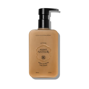 Agent Nateur holi (wash) Ageless Resurfacing Body Cleanser in sleek bottle, a foaming oil body wash with lactic acid, peony extract, and nourishing oils for radiant skin.