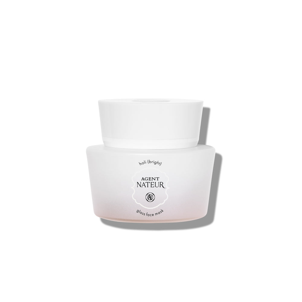 holi (bright) lactic acid resurfacing mask in its jar, a gentle exfoliating mask designed to refine texture and give skin a smoother, luminous appearance.