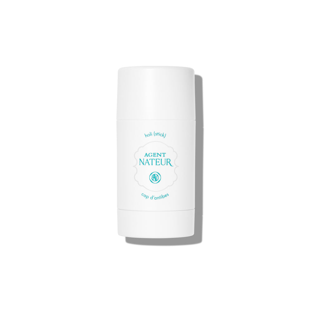 Agent Nateur holi (stick) cap d'Antibes deodorant in sleek packaging, infused with notes of coconut, cherry, and rose.