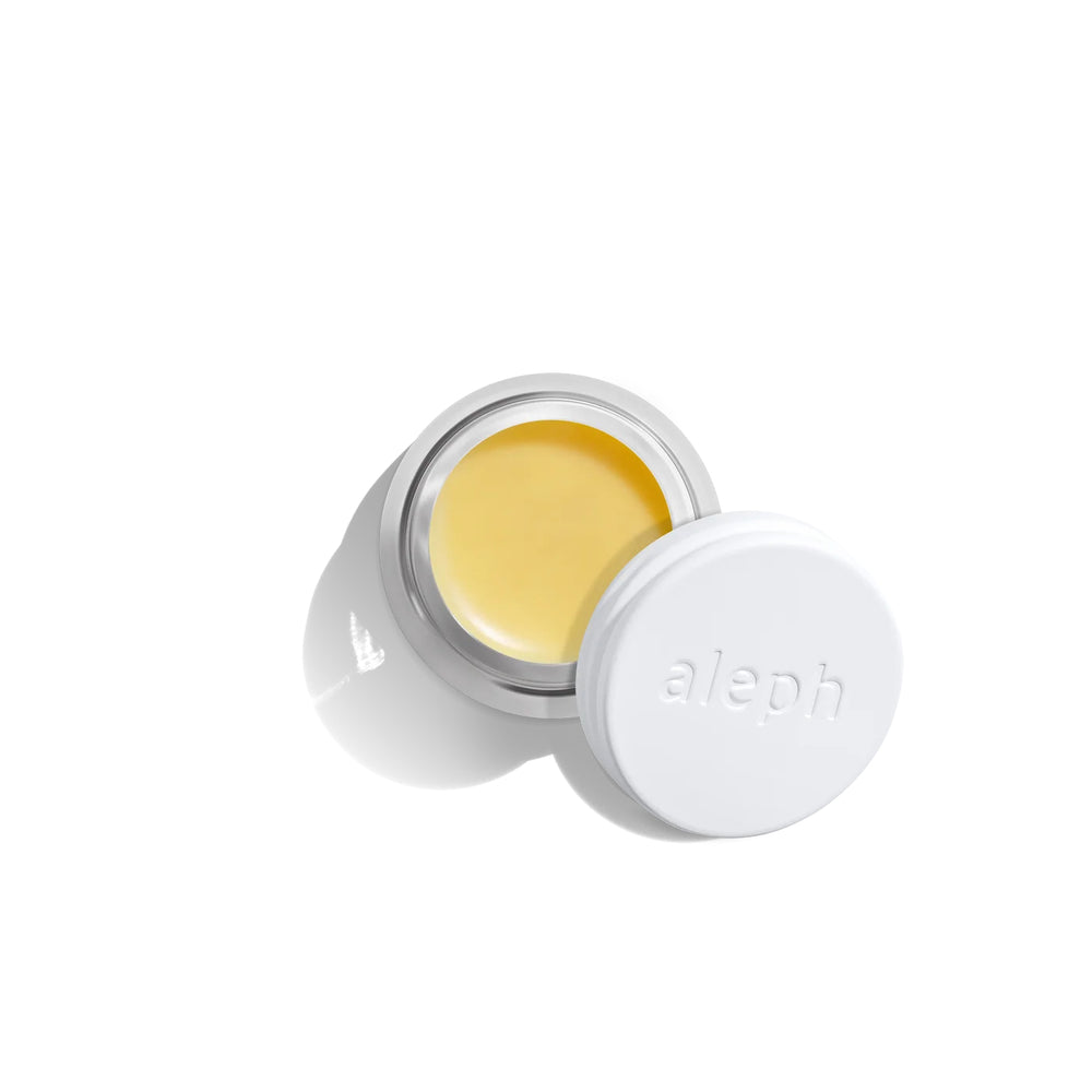 ALEPH Mixing Face Balm in glass jar with aluminium white lid on white background