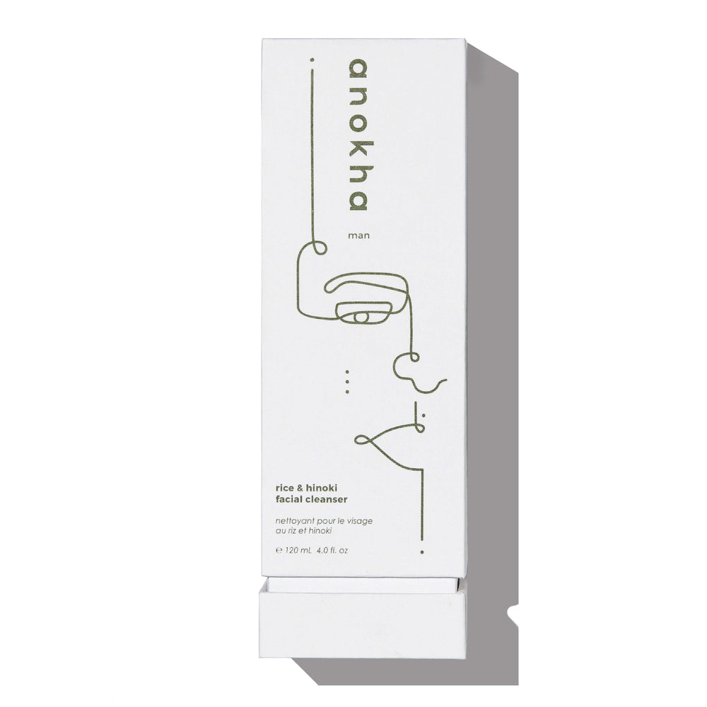 Anokha Rice & Hinoki Facial Cleanser – A gentle, pH-balanced cleanser with rice water, bamboo, coconut, lemongrass, and hinoki to refresh and soften the skin. Ideal for oily and blemish-prone skin.