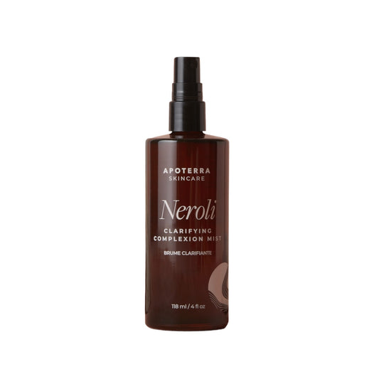 Apoterra Neroli Clarifying Complexion Mist bottle – hydrating facial mist with vitamin C, niacinamide, and neroli for refreshed, balanced, and radiant-looking skin.