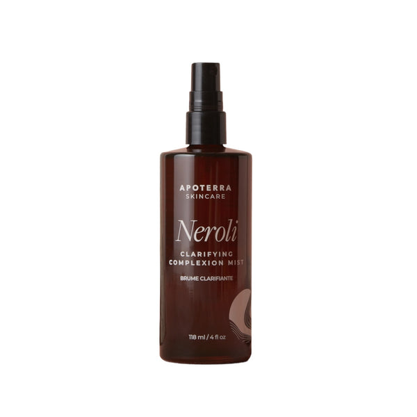 Apoterra Neroli Clarifying Complexion Mist bottle – hydrating facial mist with vitamin C, niacinamide, and neroli for refreshed, balanced, and radiant-looking skin.