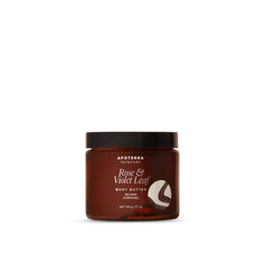 Jar of Apoterra Rose & Violet Leaf body butter on a white background