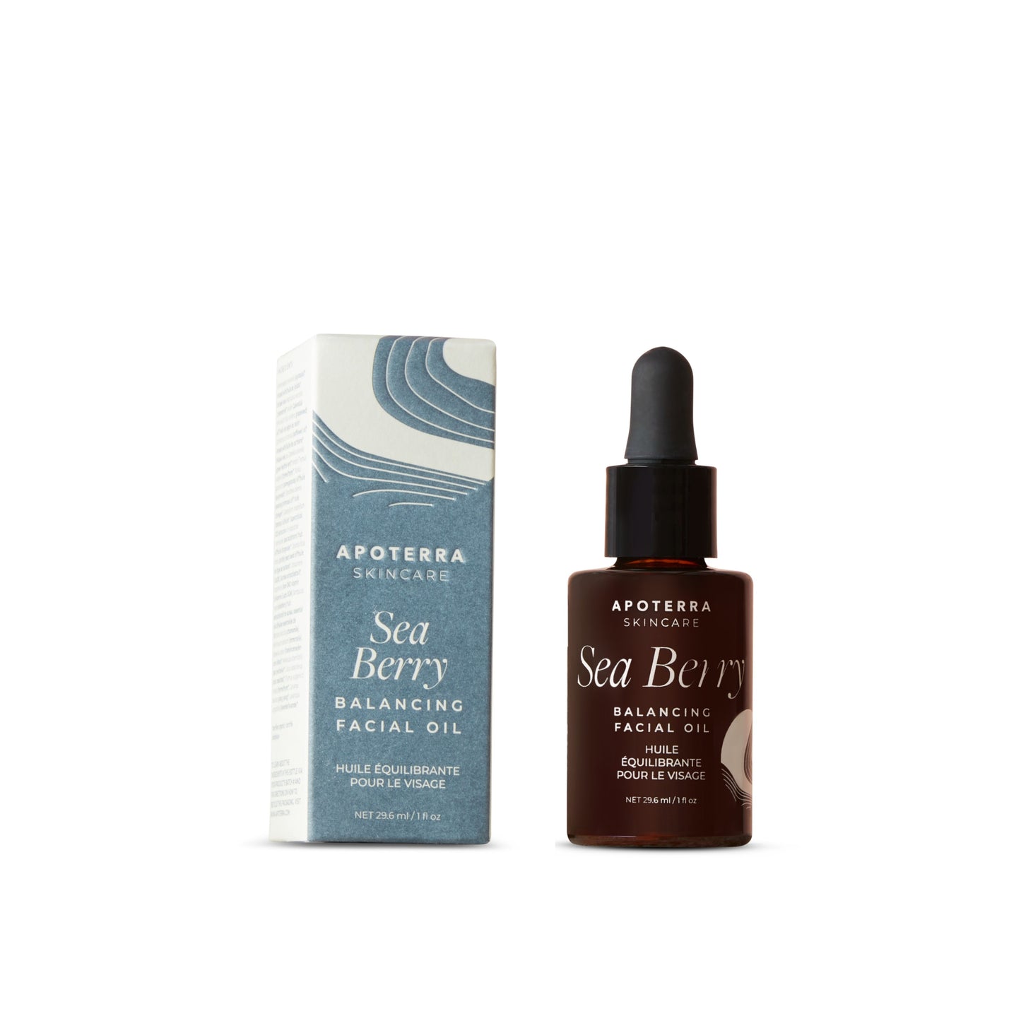 Apoterra Sea Berry Balancing Facial Oil with packaging on a white background