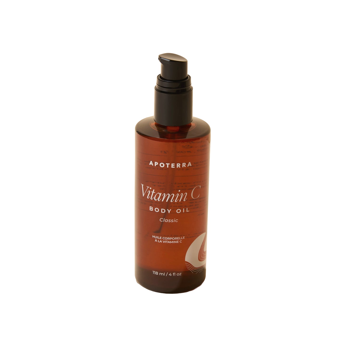 Apoterra Vitamin C Body Oil Classic fragrance-free bottle on white background.