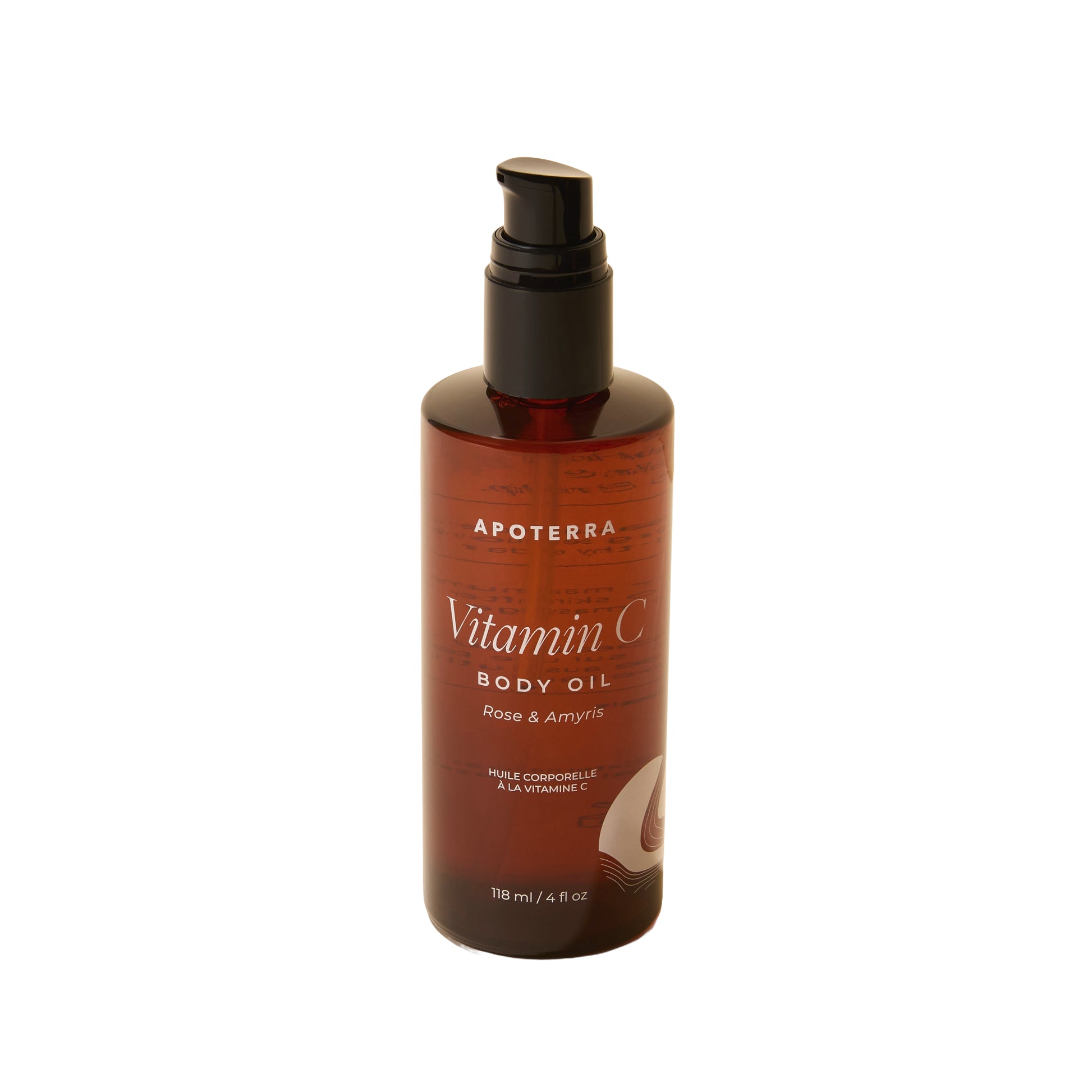 Apoterra Vitamin C Body Oil Rose and Amyris – nourishing body oil with rose, patchouli, and amyris for soft, hydrated skin