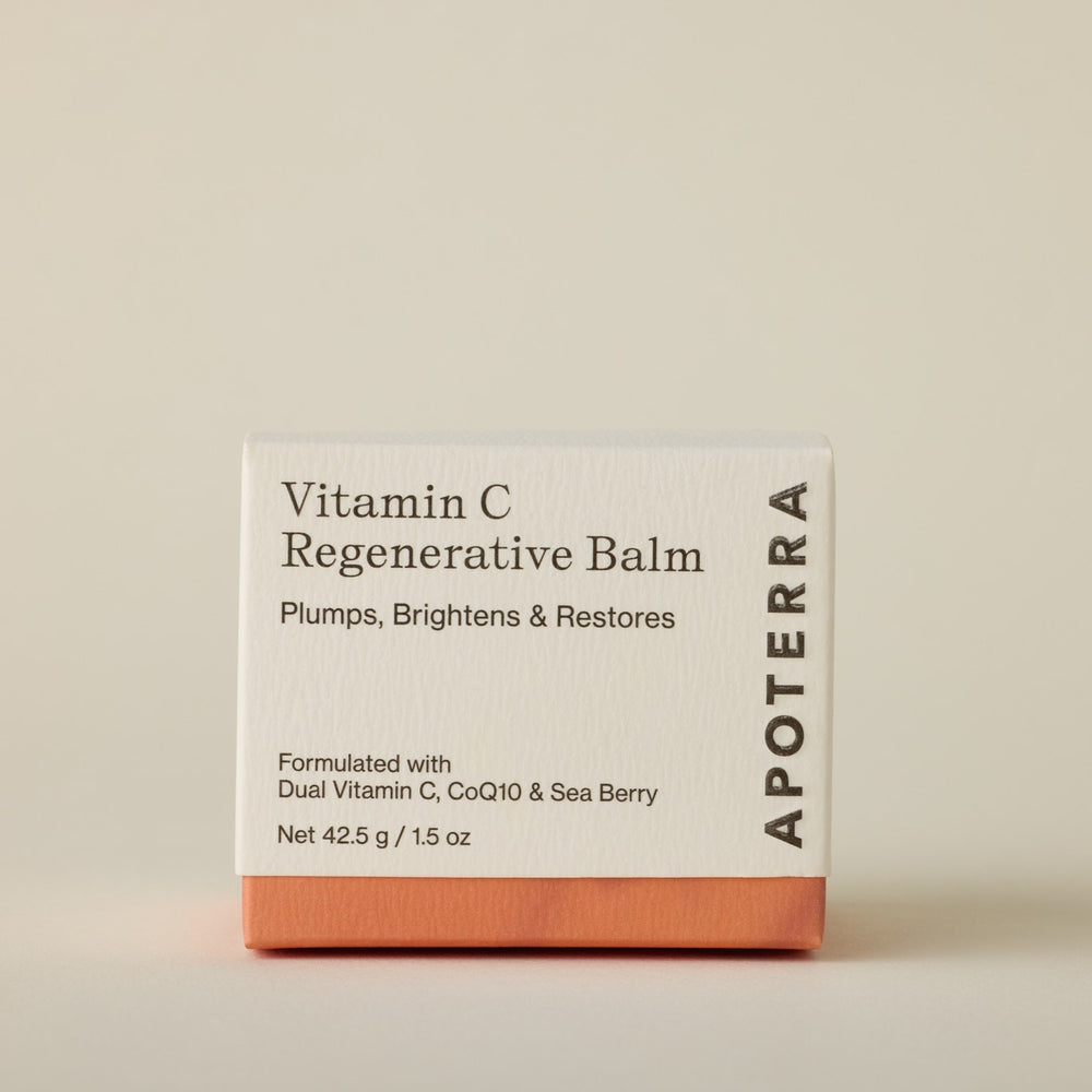 APOTERRA Vitamin C Regenerative Balm jar with rich balm formula designed to nourish, brighten, and restore the skin barrier for a healthy, glowing complexion.