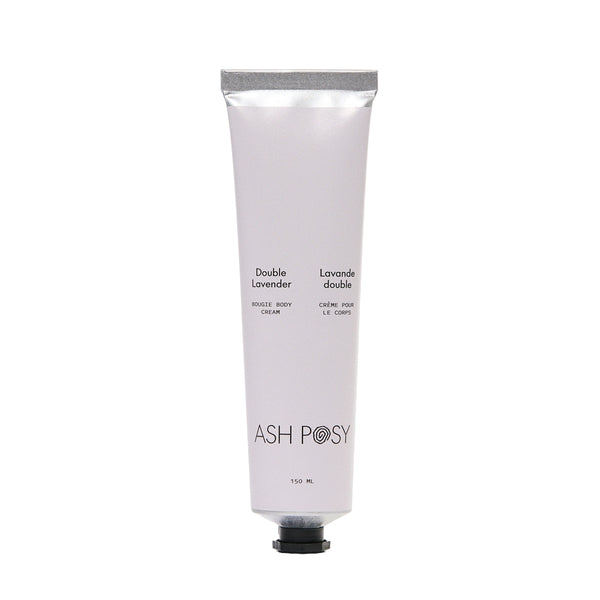 ASH POSY Bougie Body Cream Double Lavender in tube with natural ingredients on white background