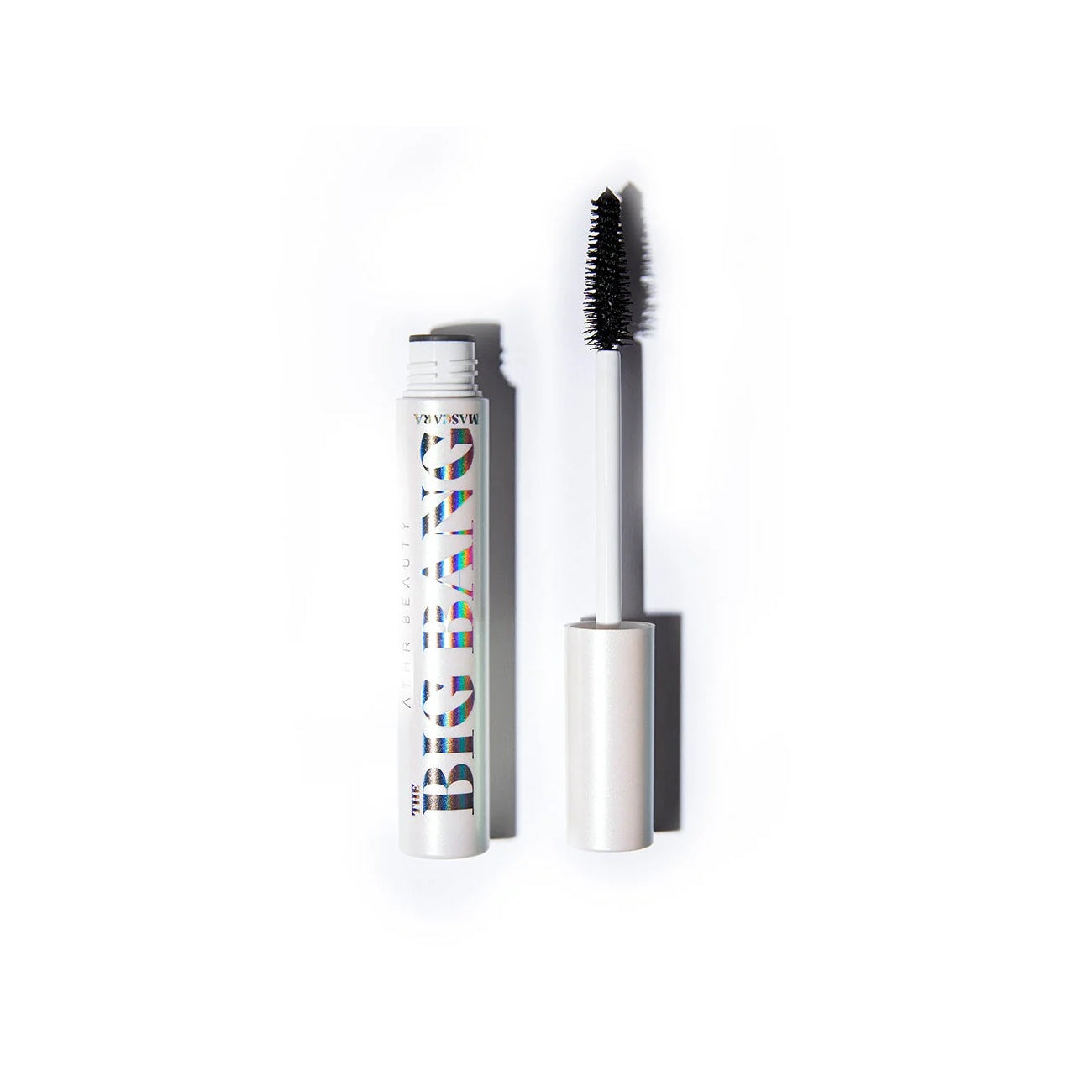 ATHR Beauty The Big Bang Mascara in an eco-friendly package, featuring a unique faceted brush and enriched with jasmine plant extract, castor oil, and black diamond powder for bold volume and shine.