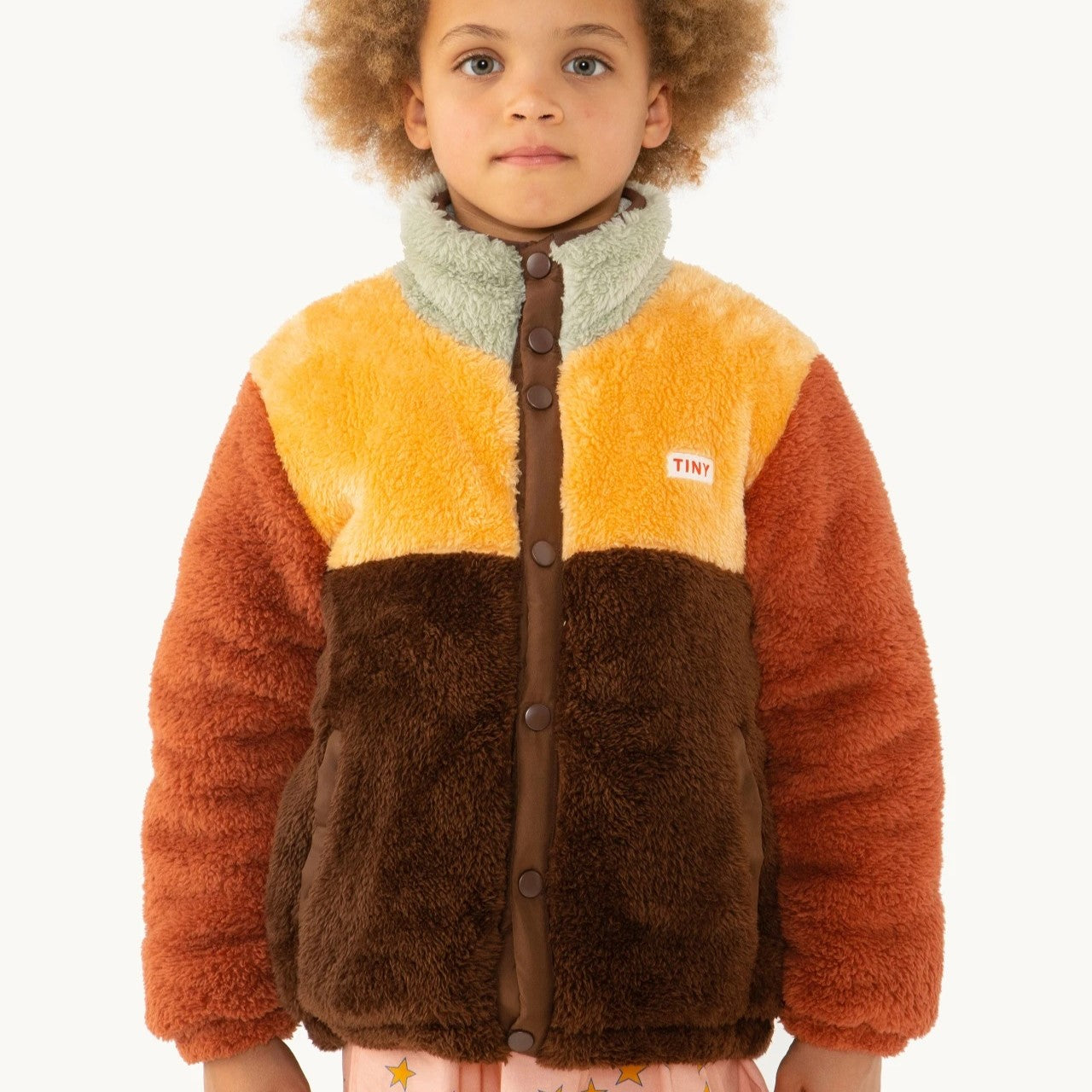 TINYCOTTONS Color Block Polar Sherpa Jacket Dark Brown Soft Yellow ALWAYS SHOW