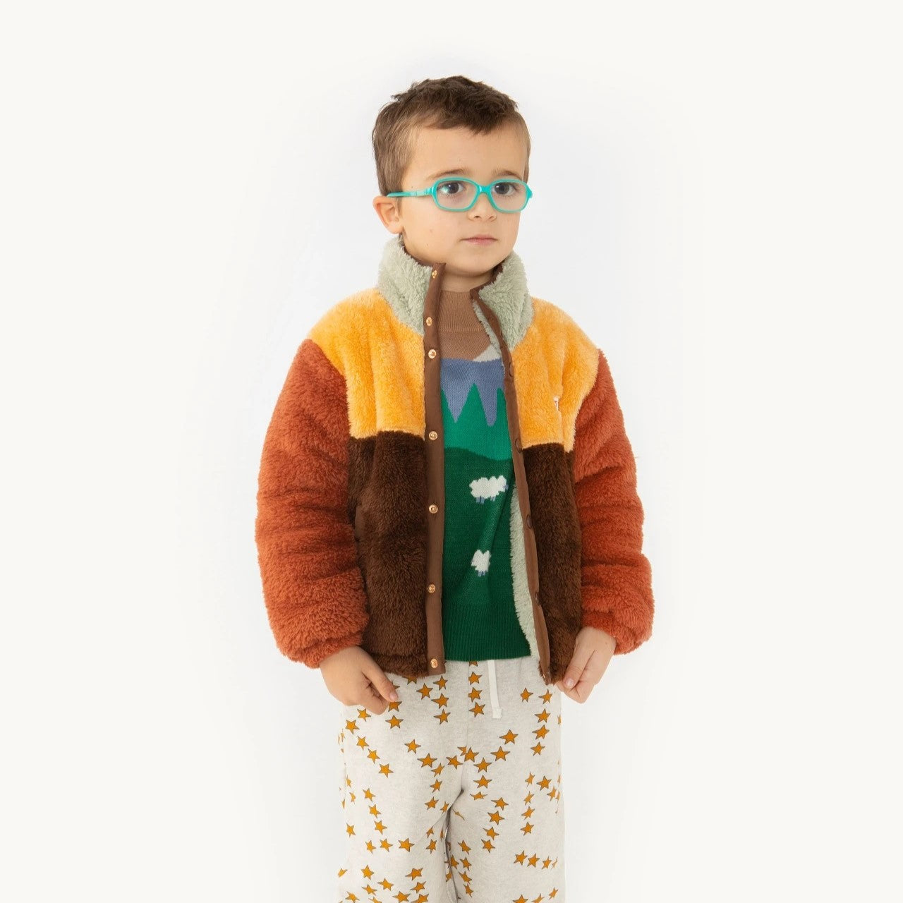 TINYCOTTONS - Color Block Sherpa Jacket | Dark Brown / Soft Yellow