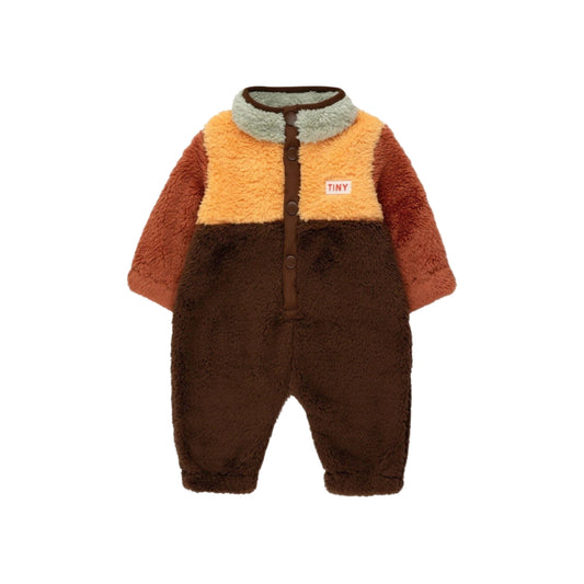 TINYCOTTONS Color Block Polar Sherpa One-Piece Dark Brown Soft Yellow ALWAYS SHOW