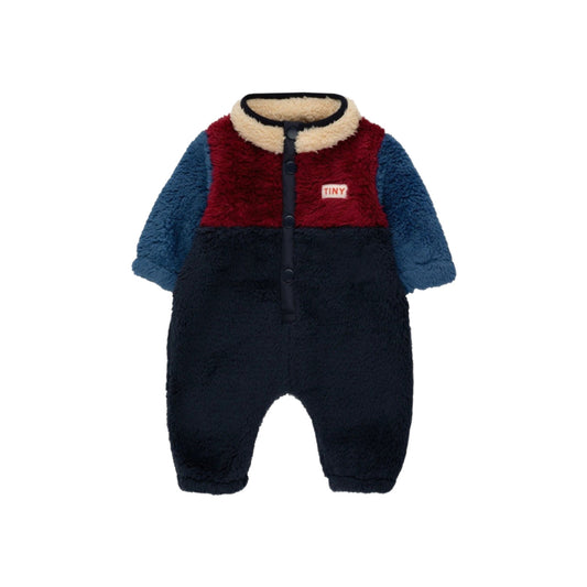﻿TINYCOTTONS Color Block Polar Sherpa One-Piece Navy Deep Red ALWAYS SHOW