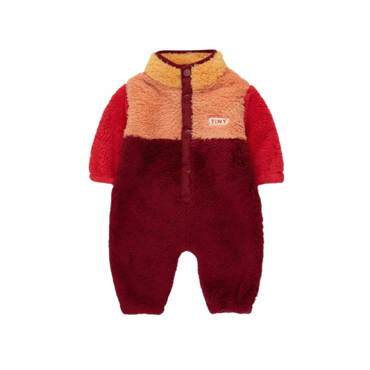 ﻿TINYCOTTONS Color Block Polar Sherpa One-Piece Deep Red Peach ALWAYS SHOW