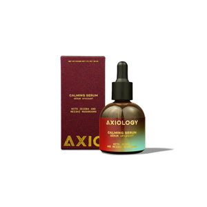 Axiology Calming Serum bottle and packaging on a white background