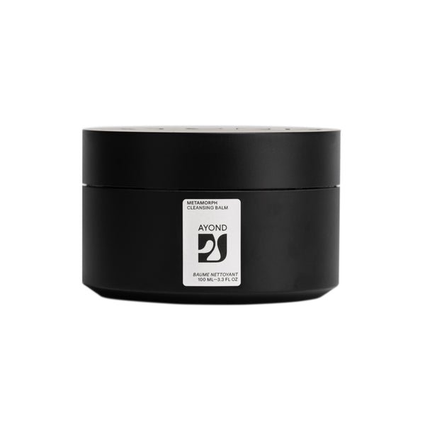AYOND Metamorph Cleansing Balm in a black jar on a white background.
