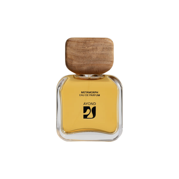 AYOND Metamorph perfume bottle with wooden cap on a white background