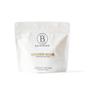 Bathorium Golden Hour Mud Mineral Soak with French yellow clay and ginger CO₂ in 900g bag.