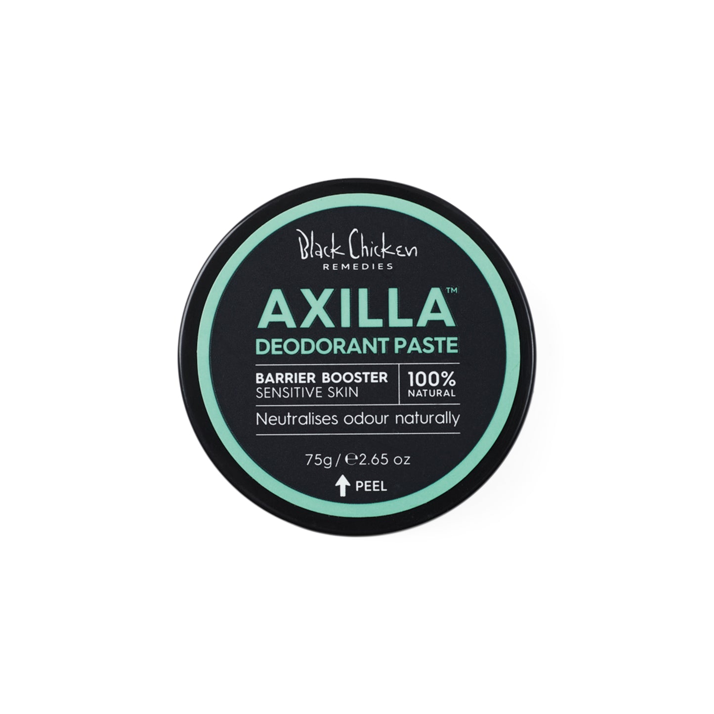 Black Chicken Remedies Axilla deodorant paste container on a white background