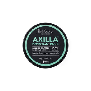 Black Chicken Remedies Axilla deodorant paste container on a white background