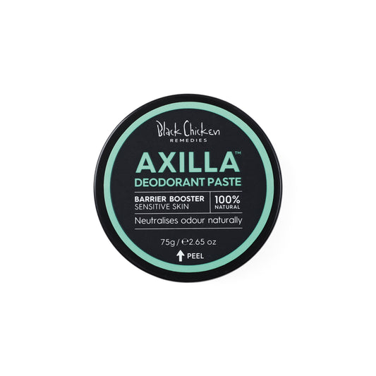 Black Chicken Remedies Axilla deodorant paste container on a white background