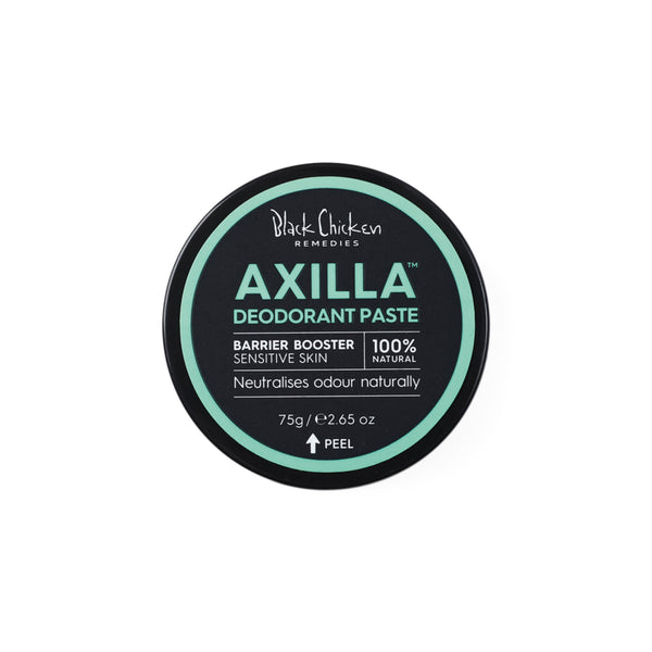 Black Chicken Remedies Axilla deodorant paste container on a white background