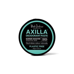 Black Chicken Remedies Axilla™ Natural Deodorant Paste Barrier Booster Plastic Free sensitive deodorant paste packaging on white background