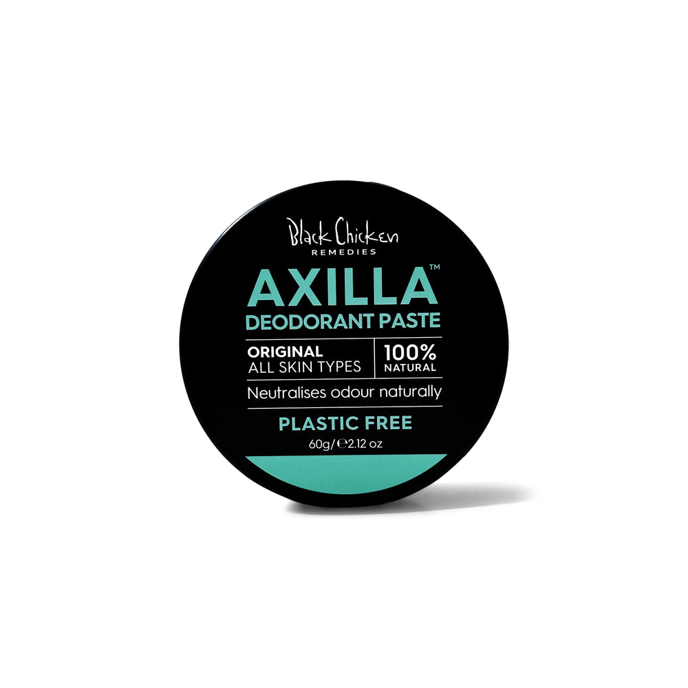 Black Chicken Remedies Axilla Natural Deodorant Paste Original Plastic Free scent, shown in its jar on white background