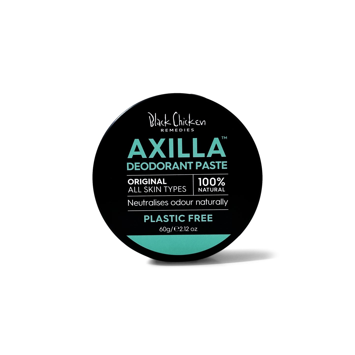 Black Chicken Remedies Axilla Natural Deodorant Paste Original Plastic Free scent, shown in its jar on white background