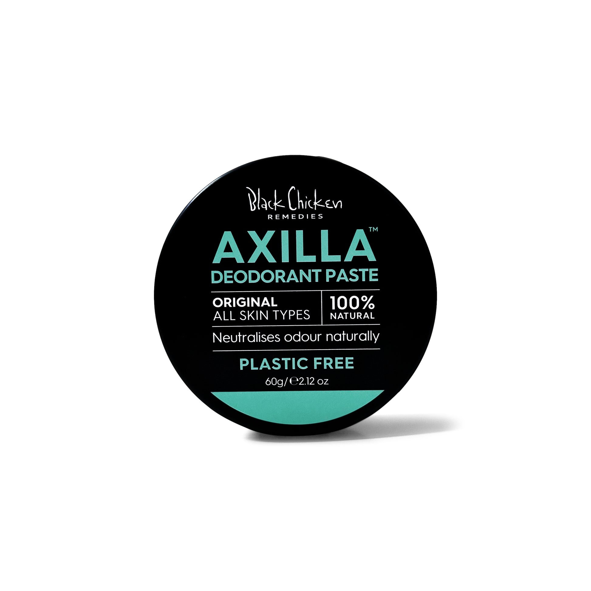 Black Chicken Remedies Axilla Natural Deodorant Paste Original Plastic Free scent, shown in its jar on white background